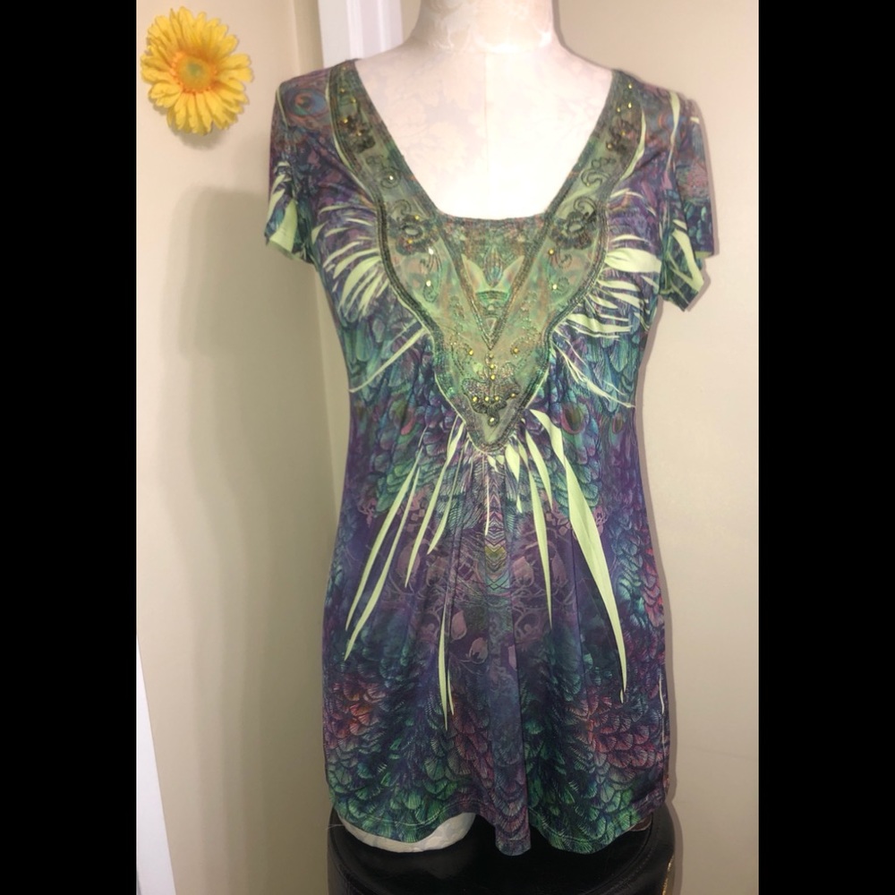 Patterned Cap Sleeve Top